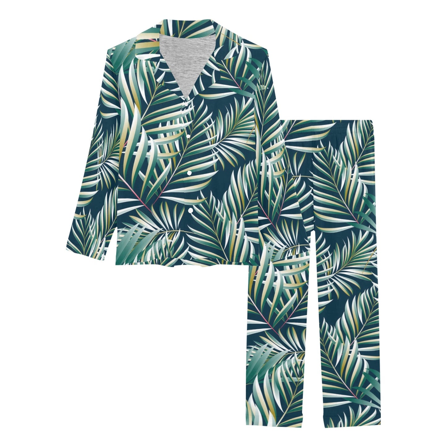 Sun Spot Tropical Palm Leaves hower Curtain Women's Long Pajama Set