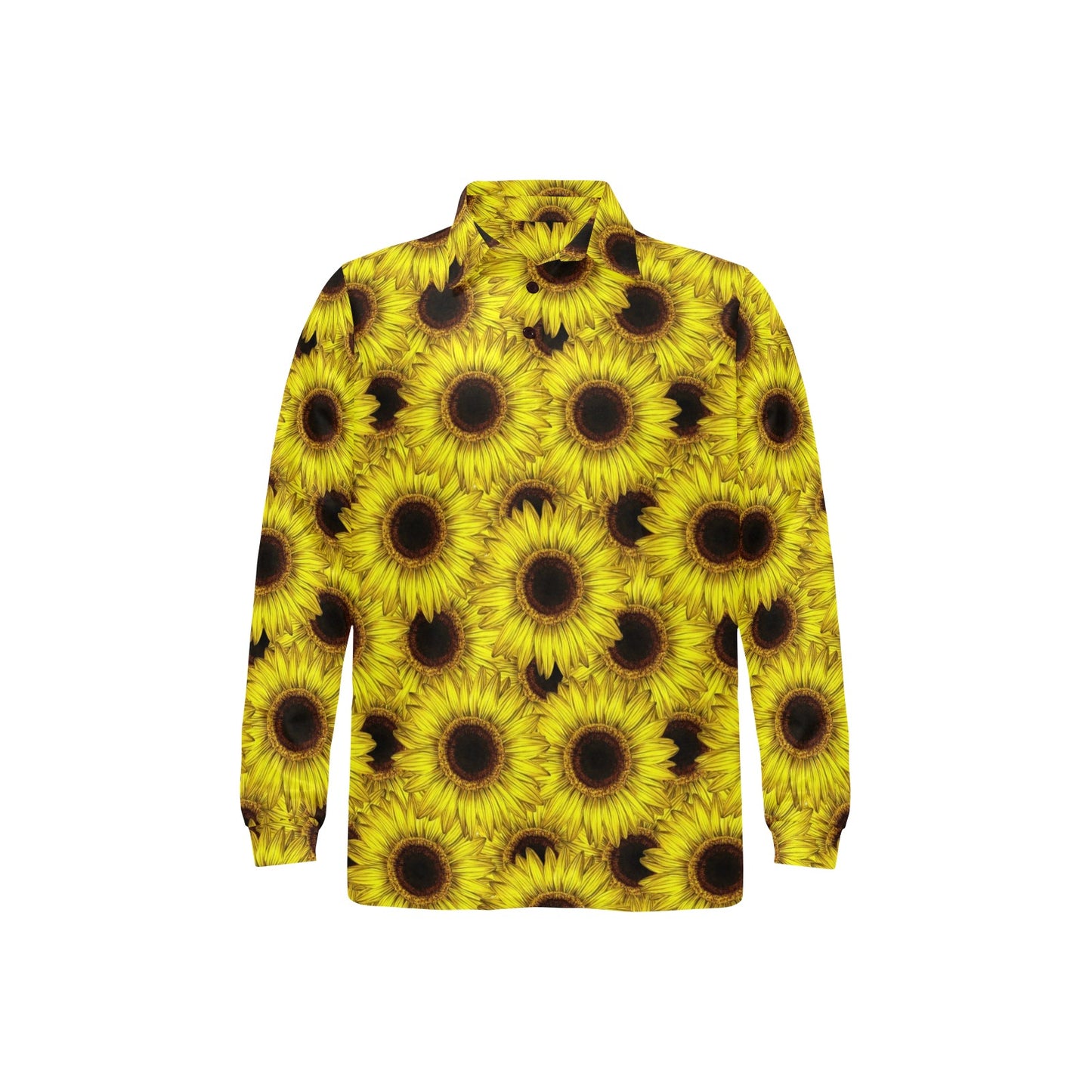 Sunflower Pattern Print Design SF011 Long Sleeve Polo Shirt For Men's