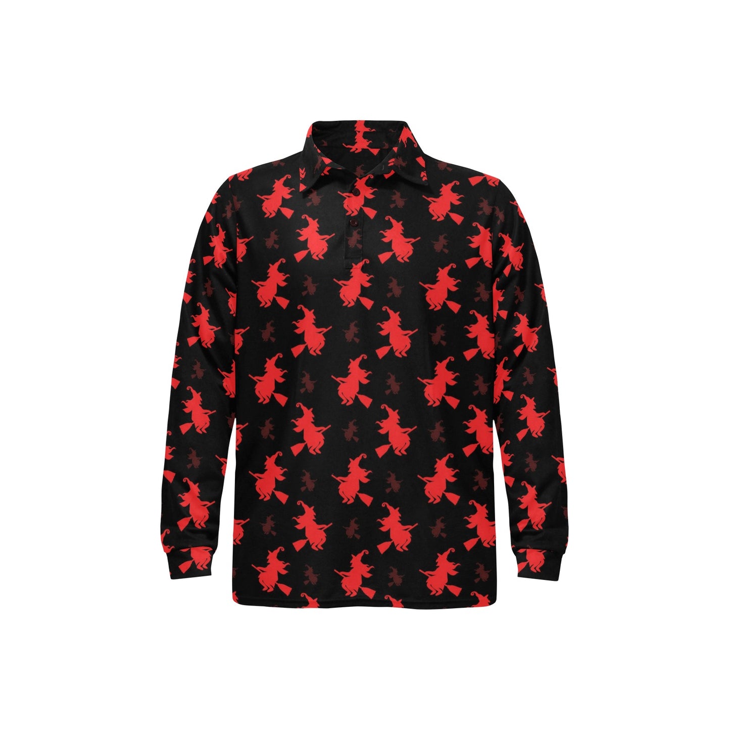 Witch Print Design LKS308 Long Sleeve Polo Shirt For Men's