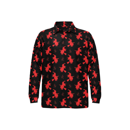 Witch Print Design LKS308 Long Sleeve Polo Shirt For Men's