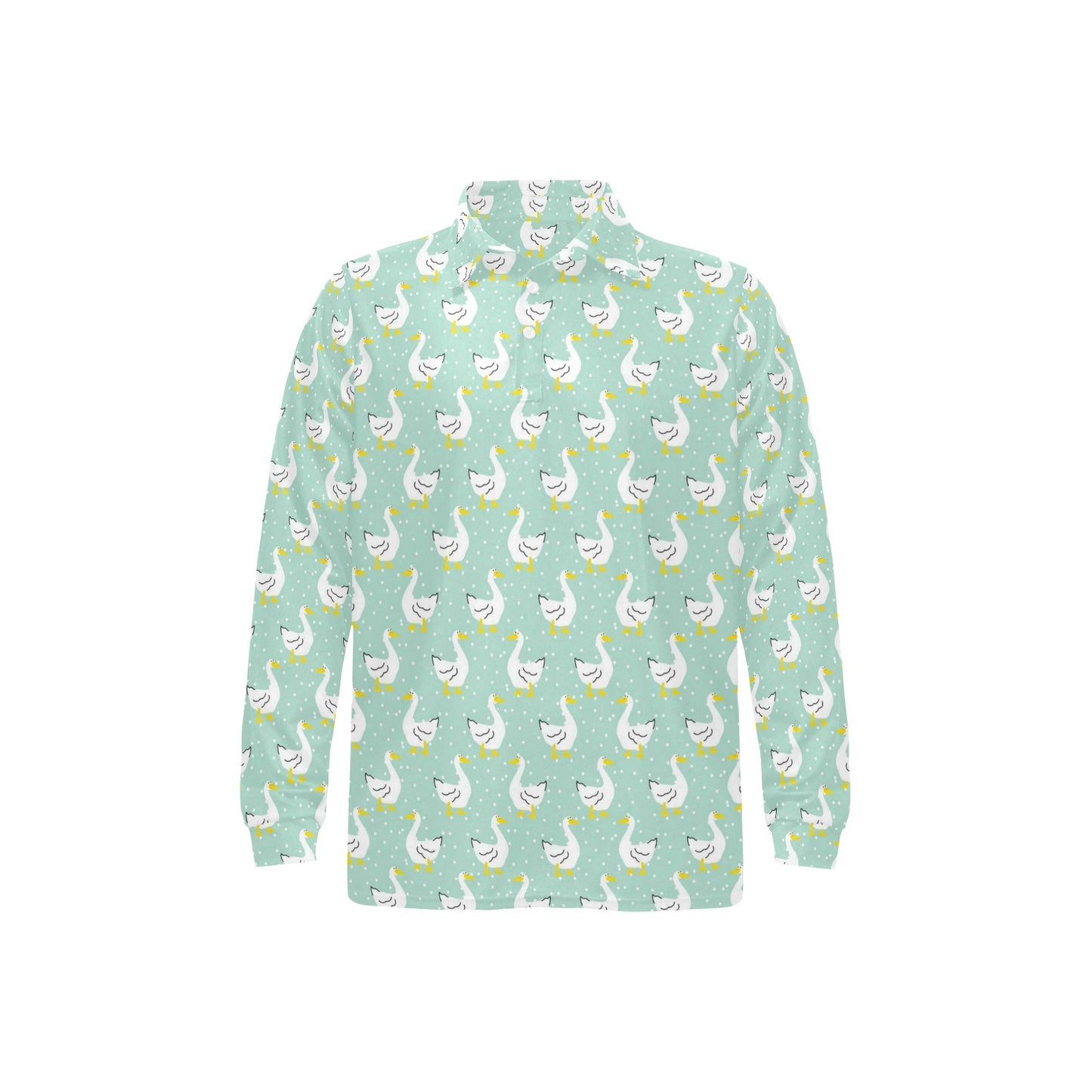 Goose Print Design LKS404 Long Sleeve Polo Shirt For Men's