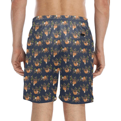 Sloth flower Design Themed Print Men's Swim Trunks Beach Shorts