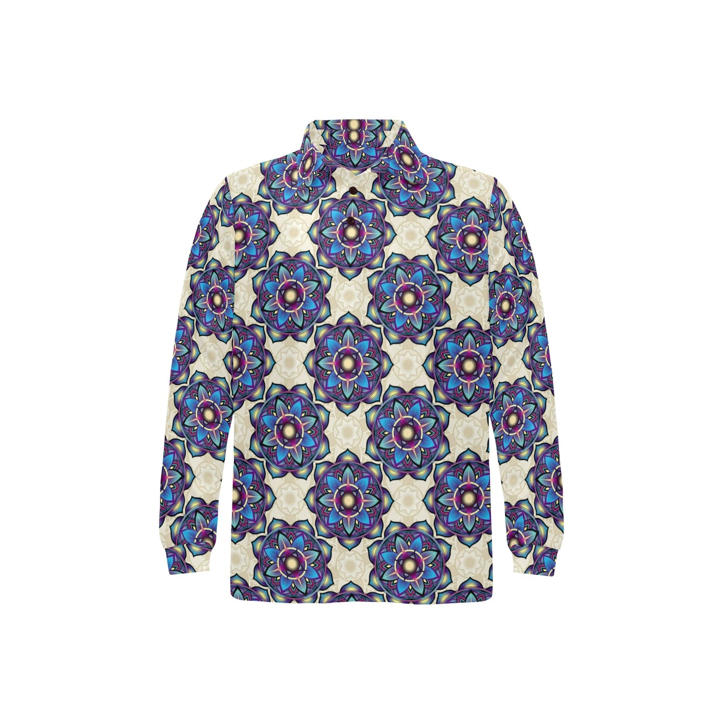 lotus Boho Pattern Print Design LO08 Long Sleeve Polo Shirt For Men's