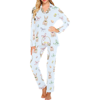 Rabbit Easter Eggs Pattern Print Design 03 Women's Long Pajama Set