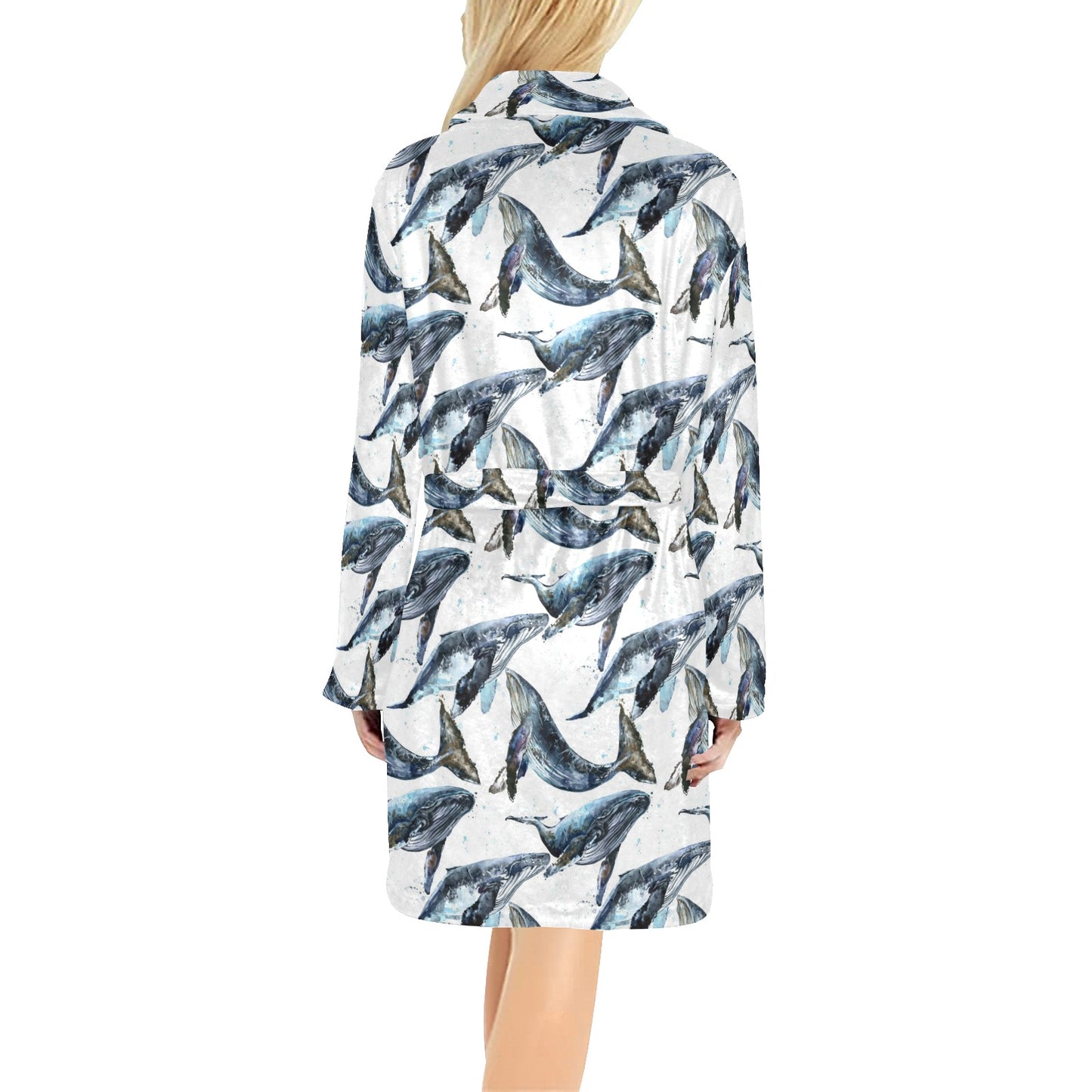 Blue Whale Pattern Print Design 03 Women's Fleece Robe