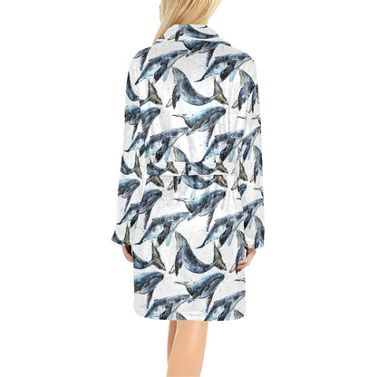Blue Whale Pattern Print Design 03 Women's Fleece Robe