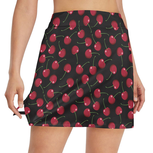 Cherry Black Background 17" Golf & Pickleball Skort with Pockets