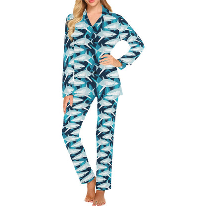 Shark Design Print Women's Long Pajama Set