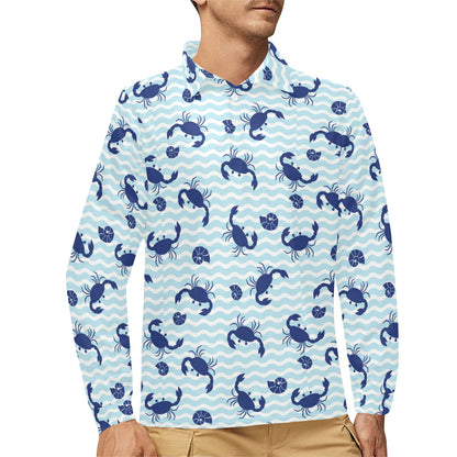 Crab Pattern Print Design 04 Long Sleeve Polo Shirt For Men's