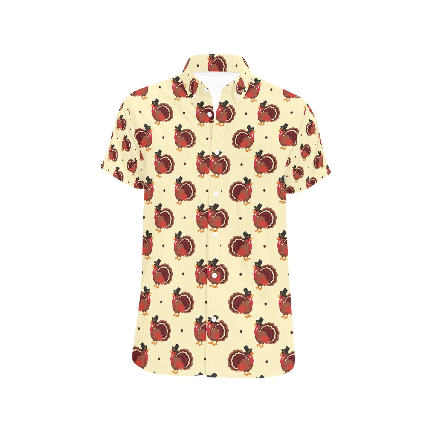 Thanksgiving Print Design LKS3010 Men Short Sleeve Button Up Shirt