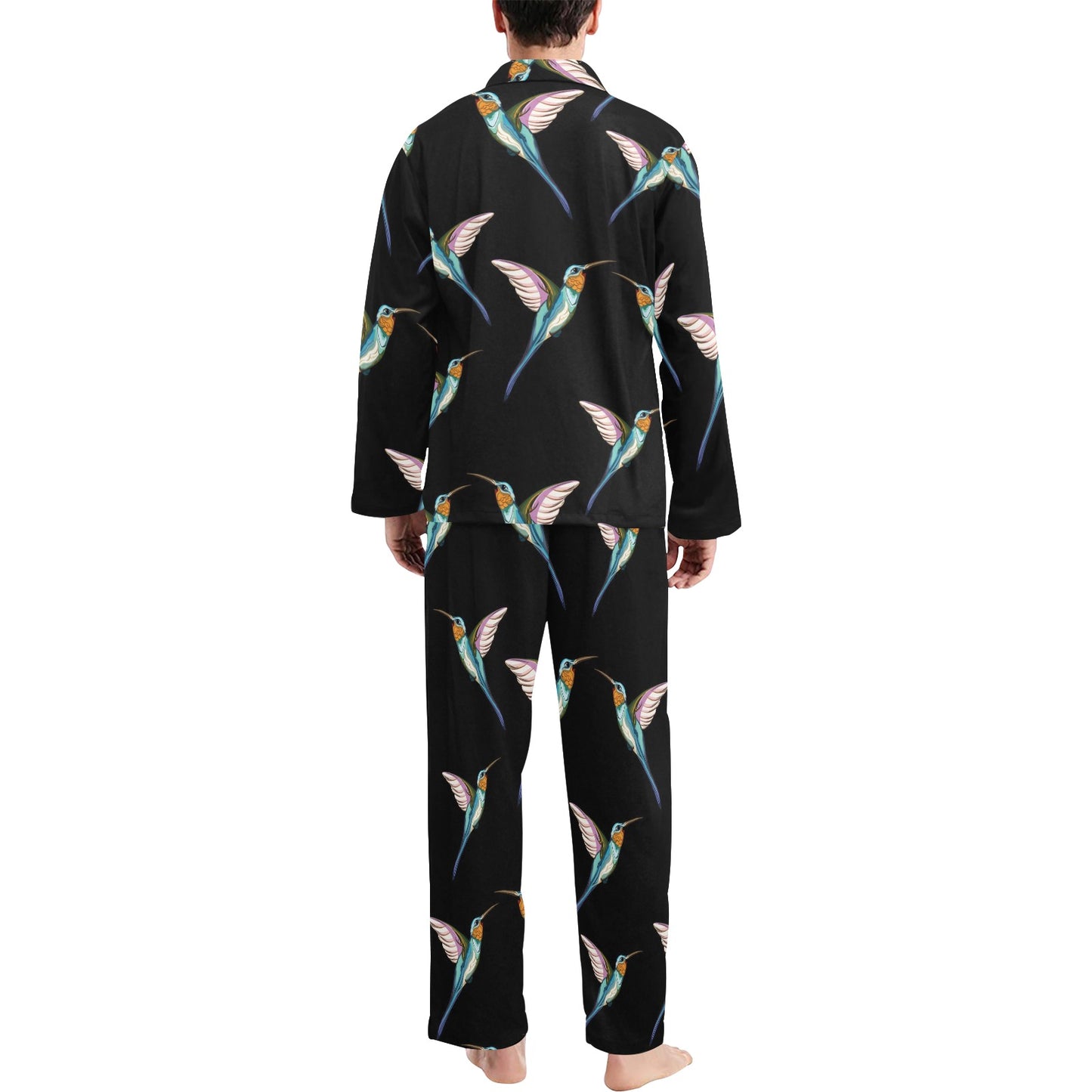 Hummingbird Pattern Print Design 06 Men's Long Pajama Set