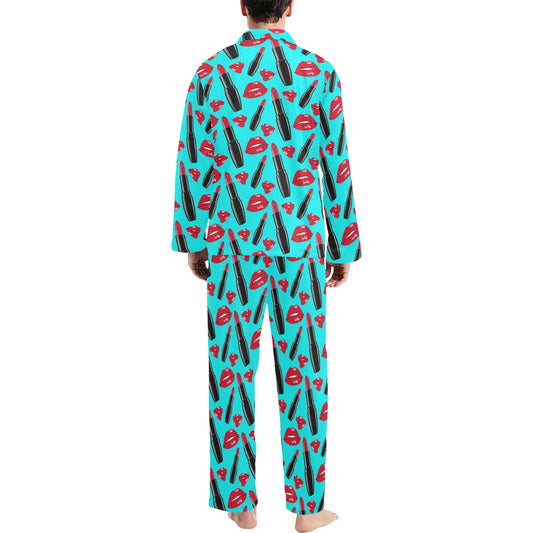 Lipstick Pattern Print Design LT02 Men's Long Pajama Set