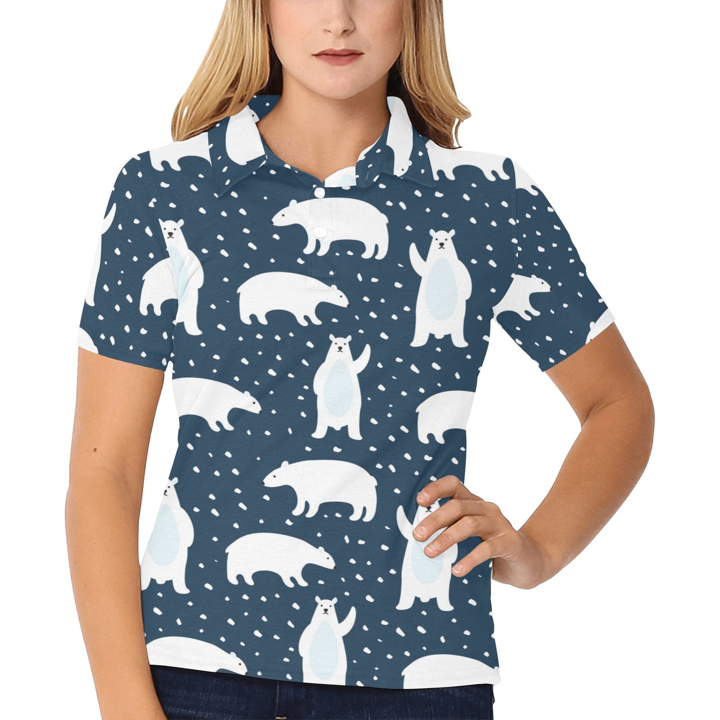 Polar Bear Pattern Print Design A02 Women's Polo Shirt