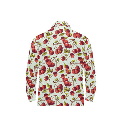 Cherry Hand Draw Long Sleeve Polo Shirt For Men's