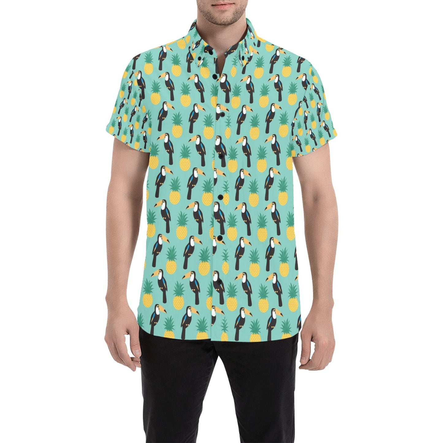 Toucan Print Design LKS301 Men Short Sleeve Button Up Shirt
