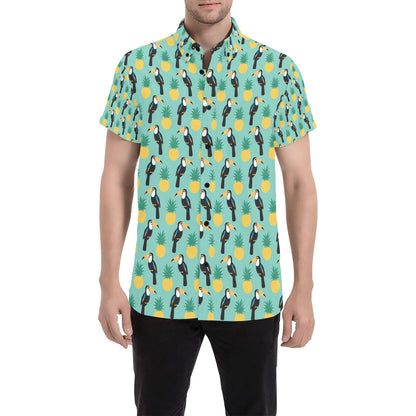 Toucan Print Design LKS301 Men Short Sleeve Button Up Shirt