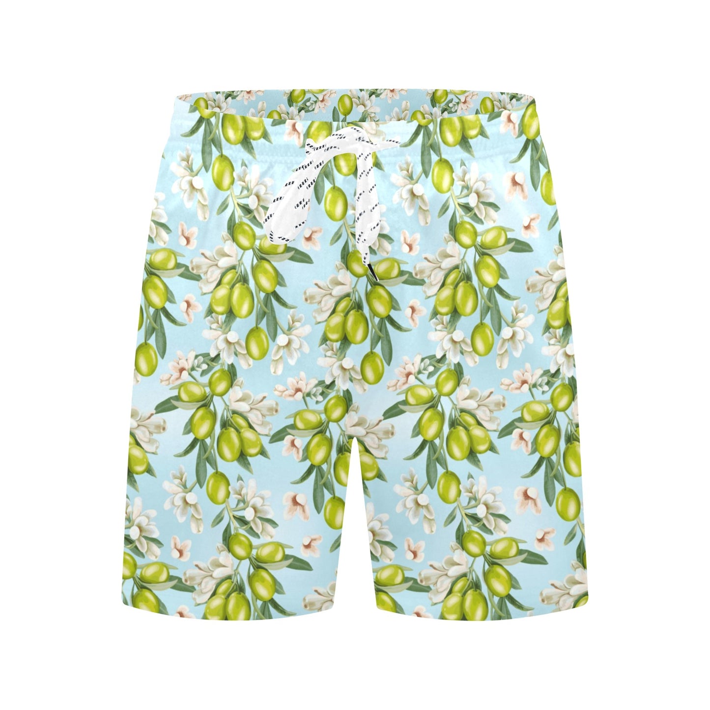 Elegant Olive Floral Print Men's Swim Trunks Beach Shorts