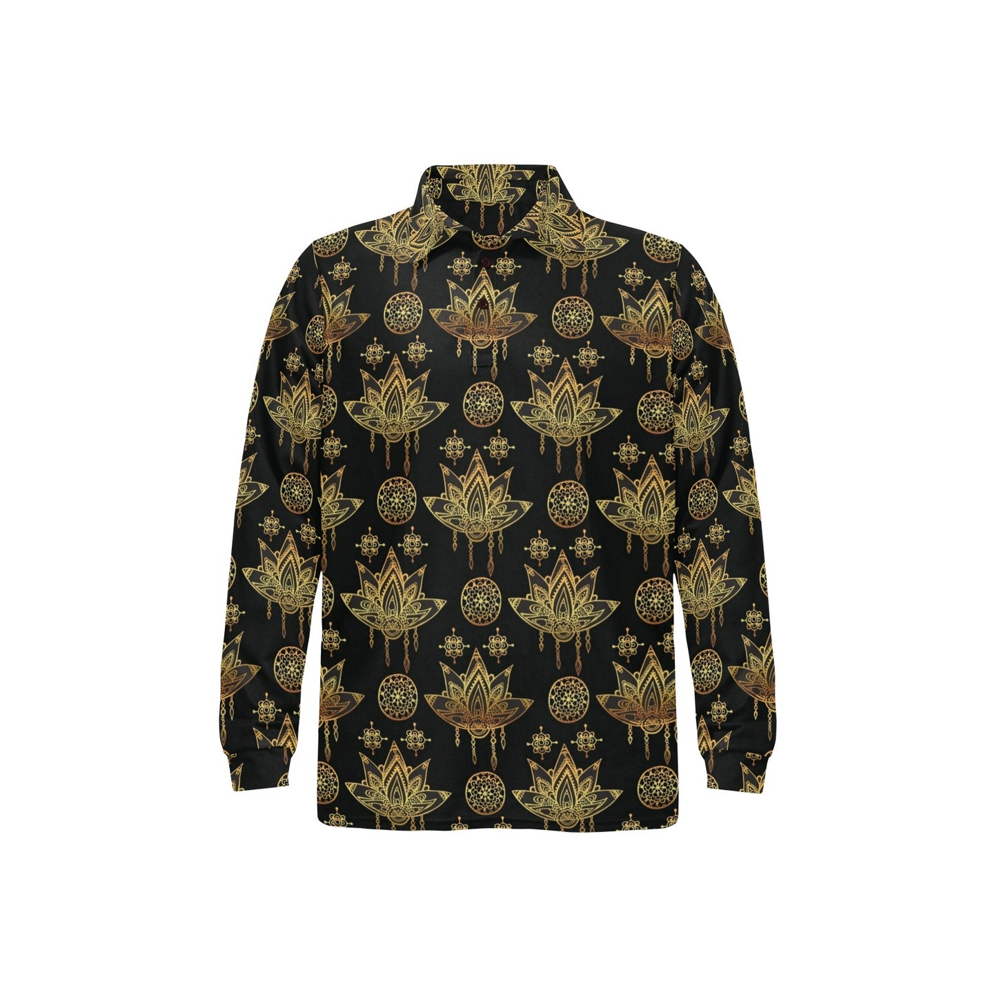 lotus Boho Pattern Print Design LO03 Long Sleeve Polo Shirt For Men's