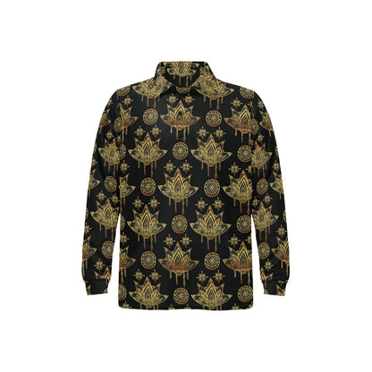 lotus Boho Pattern Print Design LO03 Long Sleeve Polo Shirt For Men's