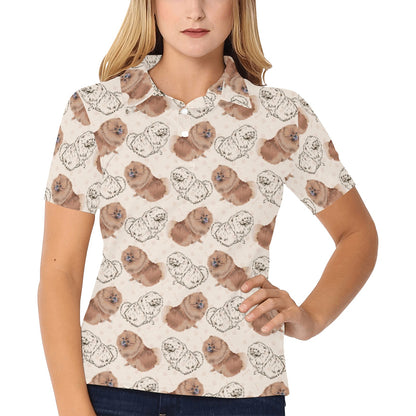 Pomeranians Pattern Print Design A01 Women's Polo Shirt
