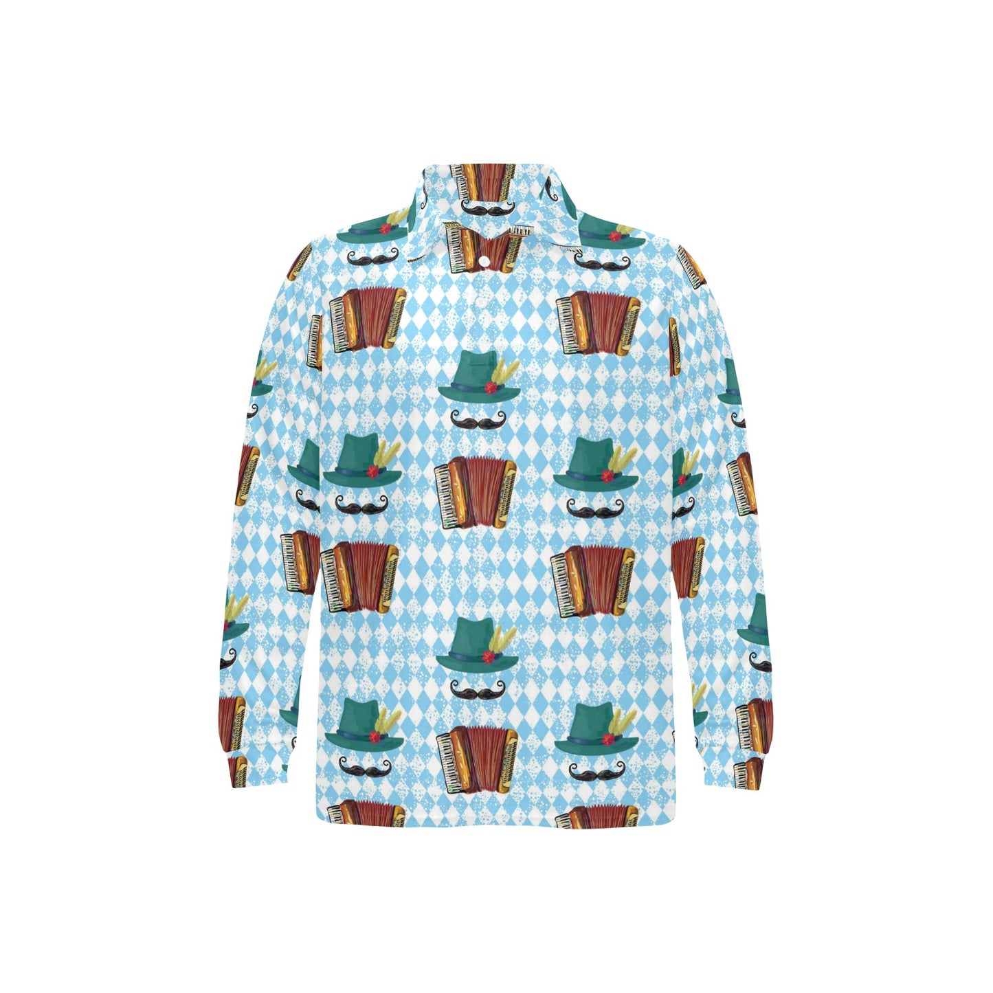 Accordion Mustache Pattern Print Design 01 Long Sleeve Polo Shirt For Men's