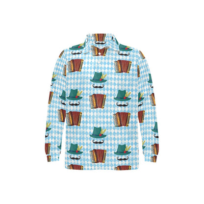 Accordion Mustache Pattern Print Design 01 Long Sleeve Polo Shirt For Men's