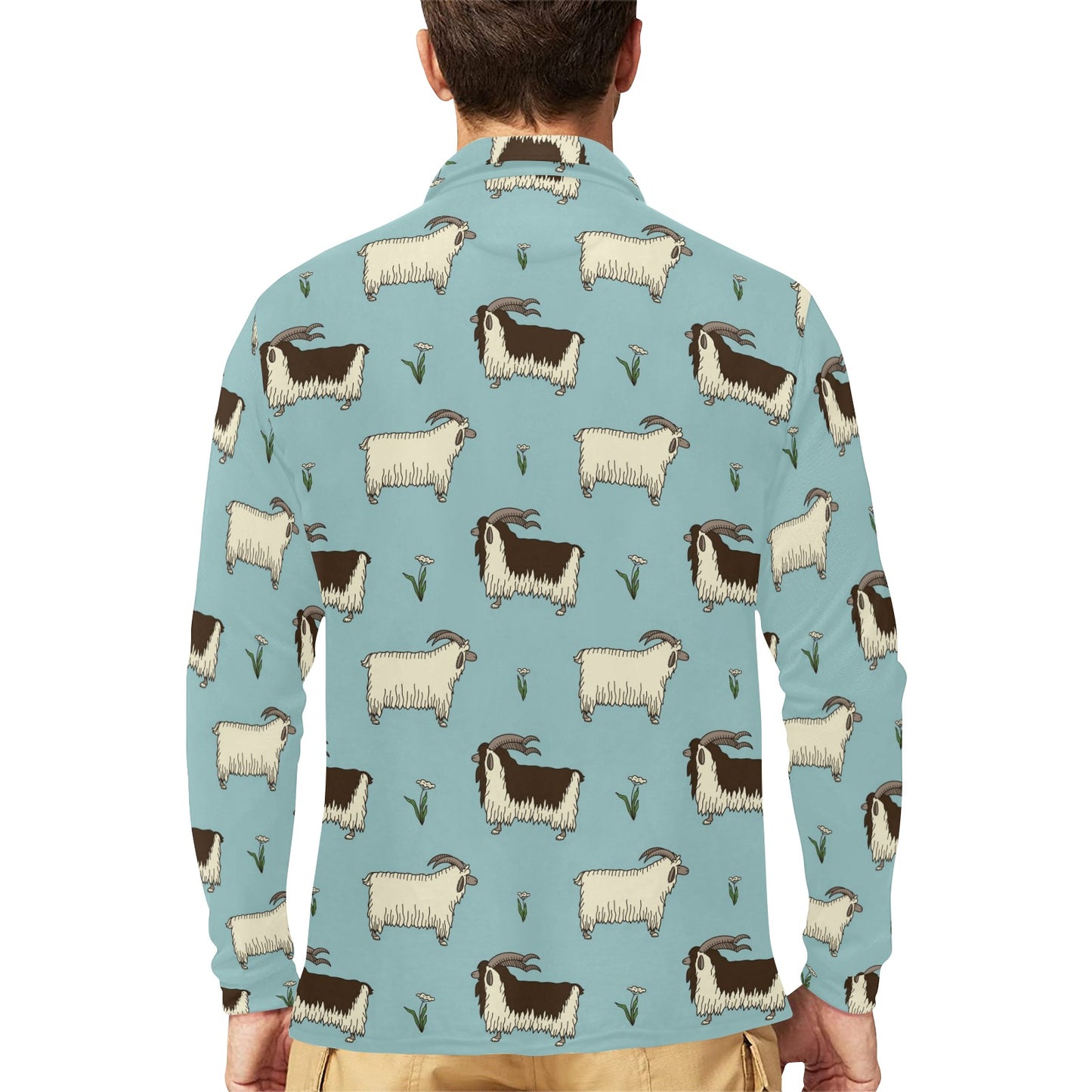 Goat Pattern Print Design 02 Long Sleeve Polo Shirt For Men's