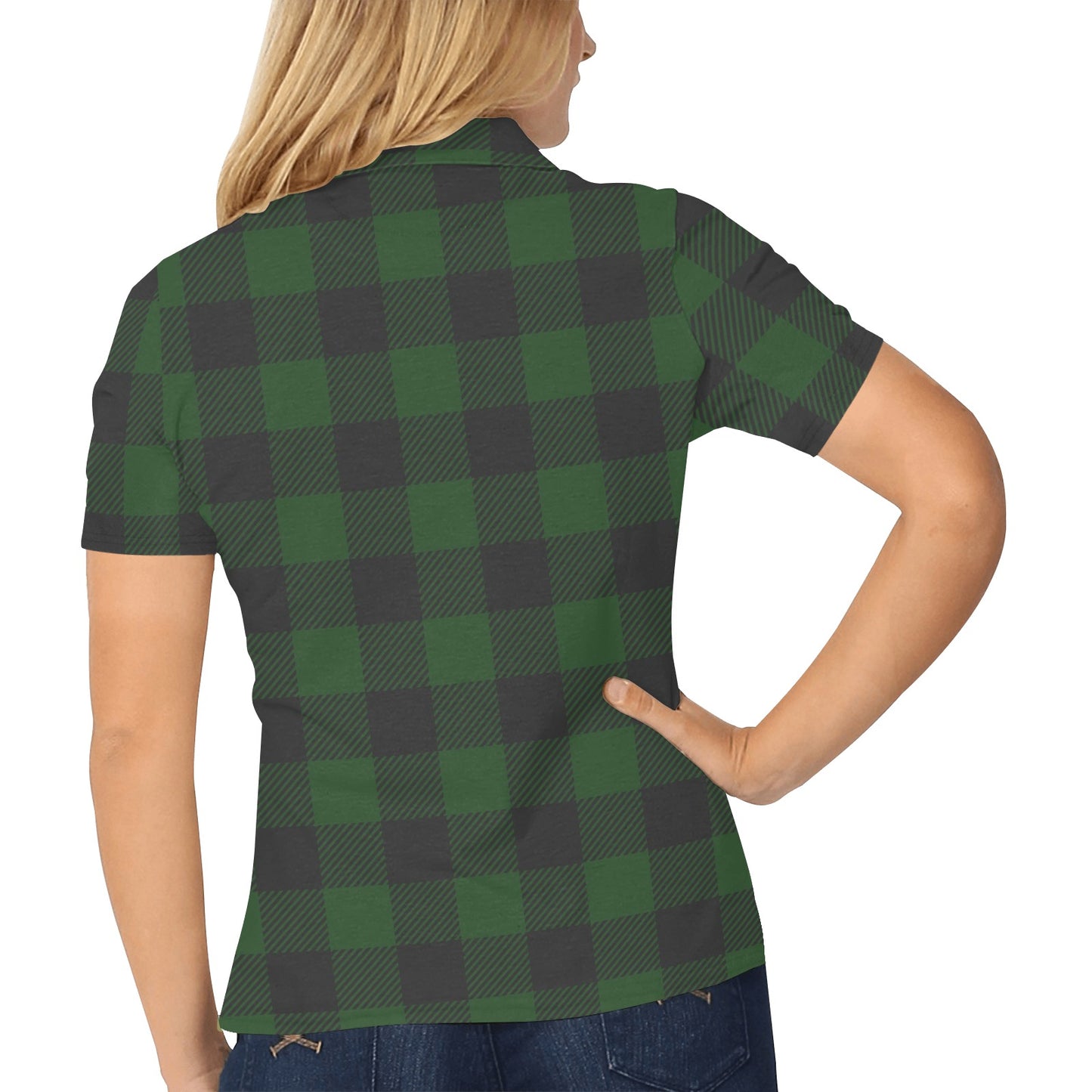 Buffalo check Green Pattern Print Design 02 Women's Polo Shirt