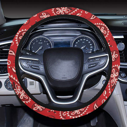 Bandana Paisley Red Print Design LKS3011 Steering Wheel Cover with Elastic Edge