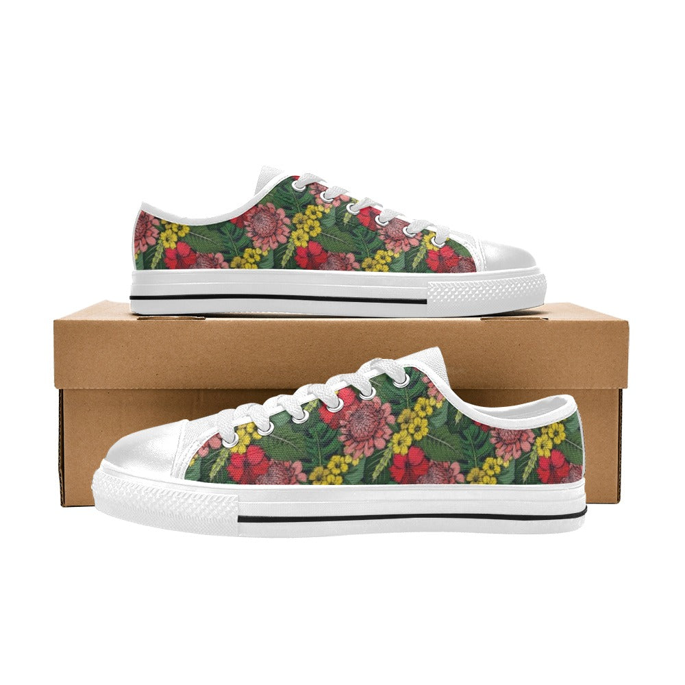 Summer Floral Print Design LKS305 Women's White Low Top Shoes