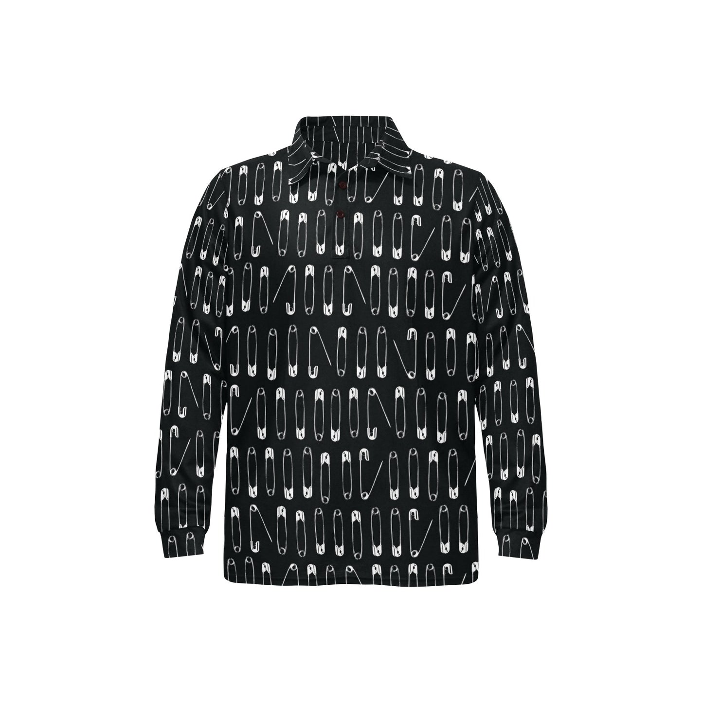 Safety Pin Print Design LKS302 Long Sleeve Polo Shirt For Men's