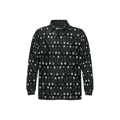 Safety Pin Print Design LKS302 Long Sleeve Polo Shirt For Men's