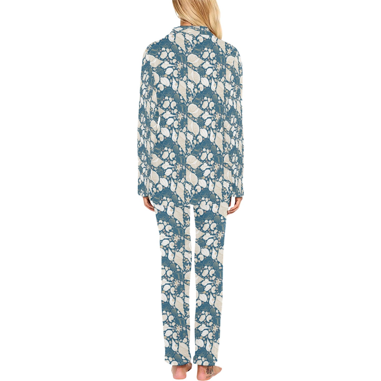 Seashell Print Design LKS308 Women's Long Pajama Set