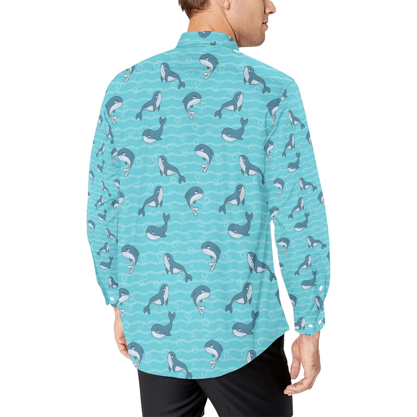 Whale Print Design LKS303 Men's Long Sleeve Dress Shirt