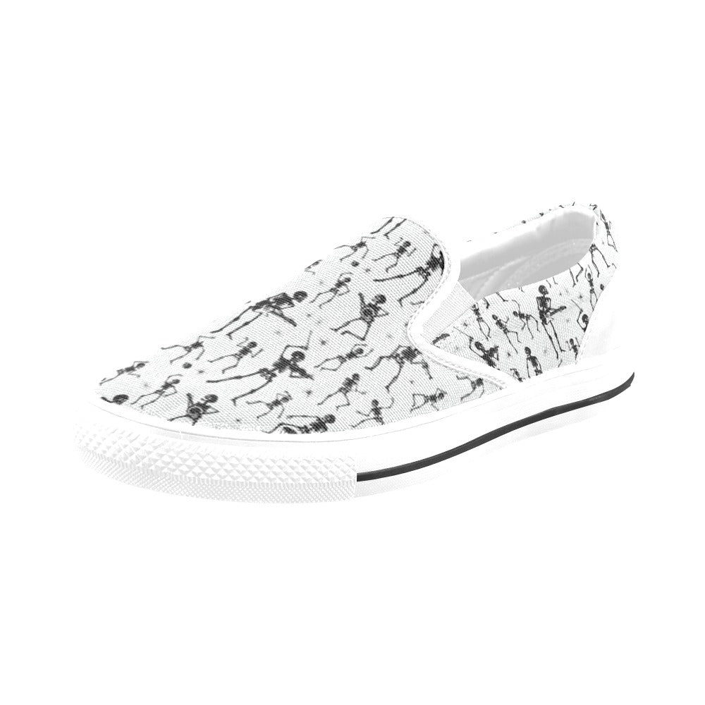 Skeleton Music Player Print Design LKS303 White Slip Ons Canvas Women's Shoes
