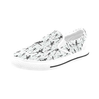 Skeleton Music Player Print Design LKS303 White Slip Ons Canvas Women's Shoes