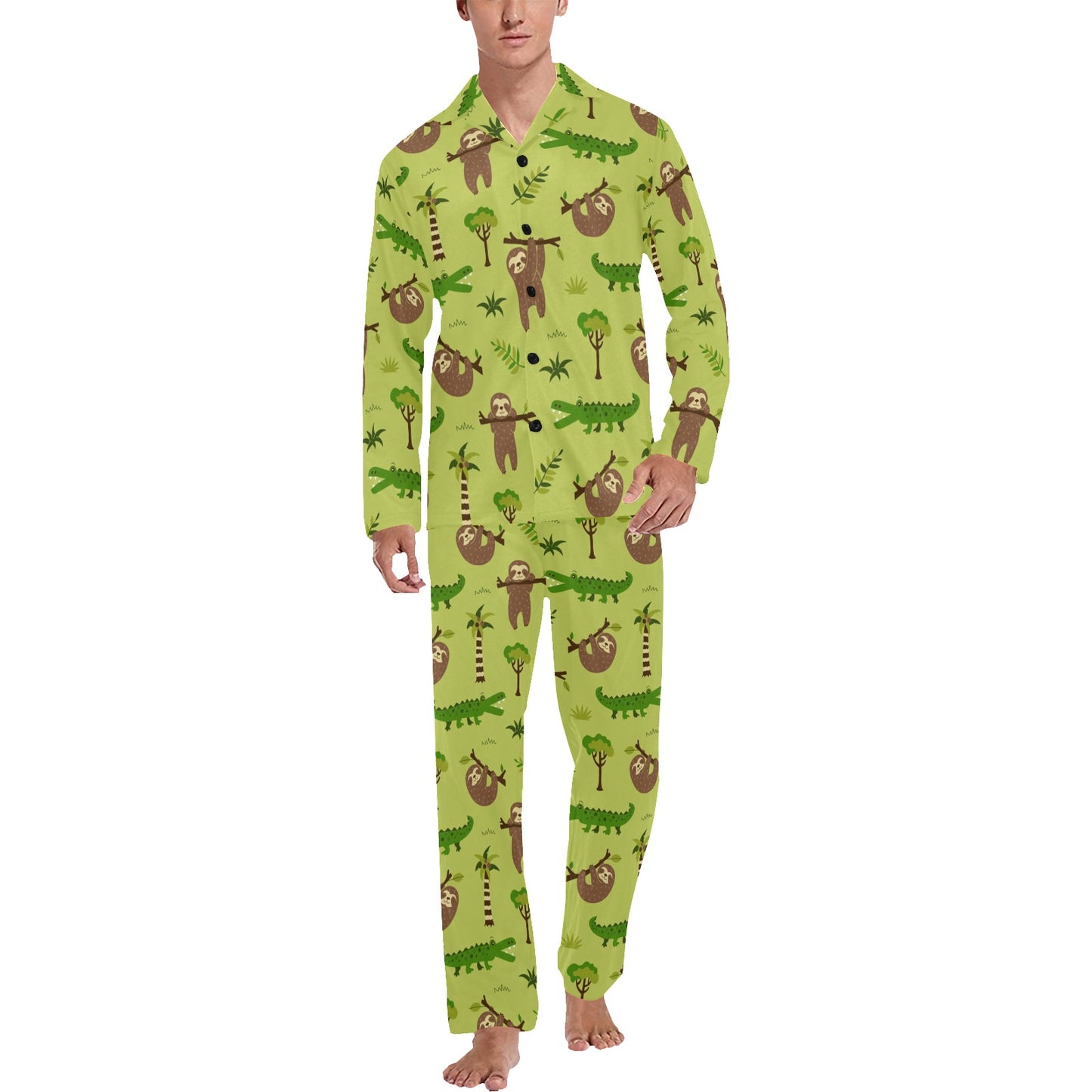 Alligator Pattern Print Design 04 Men's Long Pajama Set
