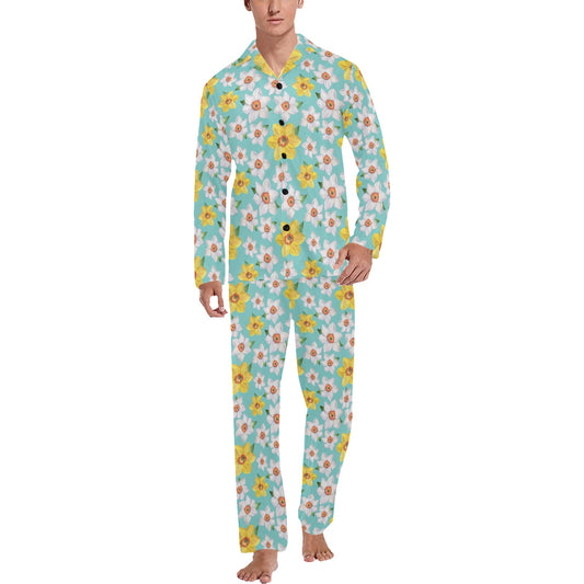 Daffodils Pattern Print Design 02 Men's Long Pajama Set