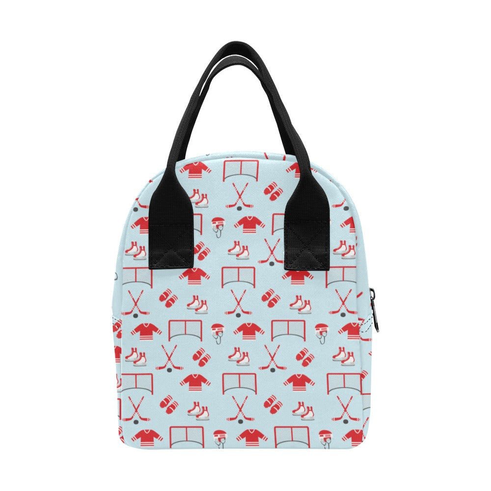 Hockey Red Equipment Print Design LKS305 Insulated Lunch Bag