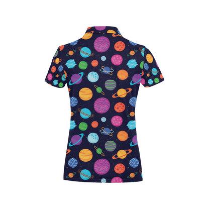 Planet Multicolor Print Design LKS302 Women's Polo Shirt