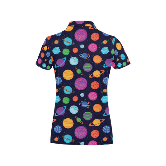 Planet Multicolor Print Design LKS302 Women's Polo Shirt