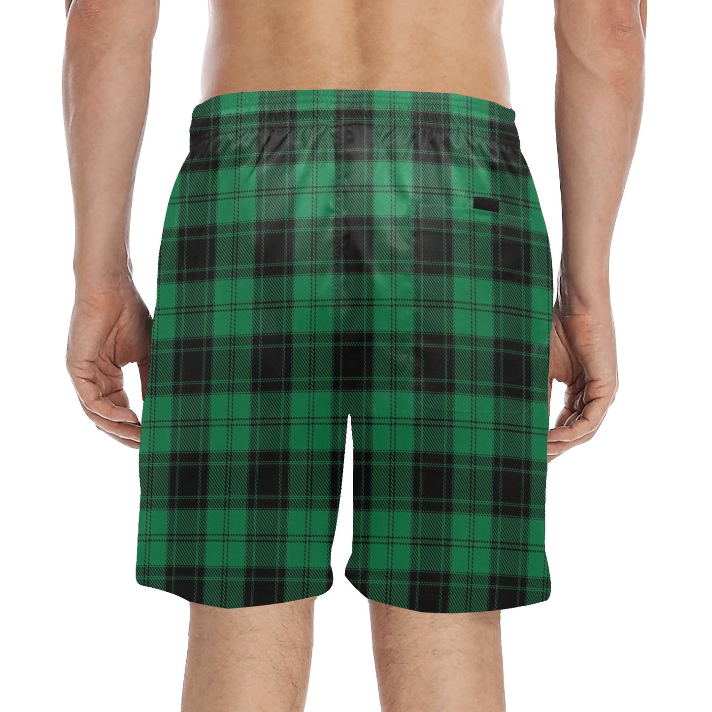 Tartan Green Print Design LKS302 Men's Swim Trunks Beach Shorts