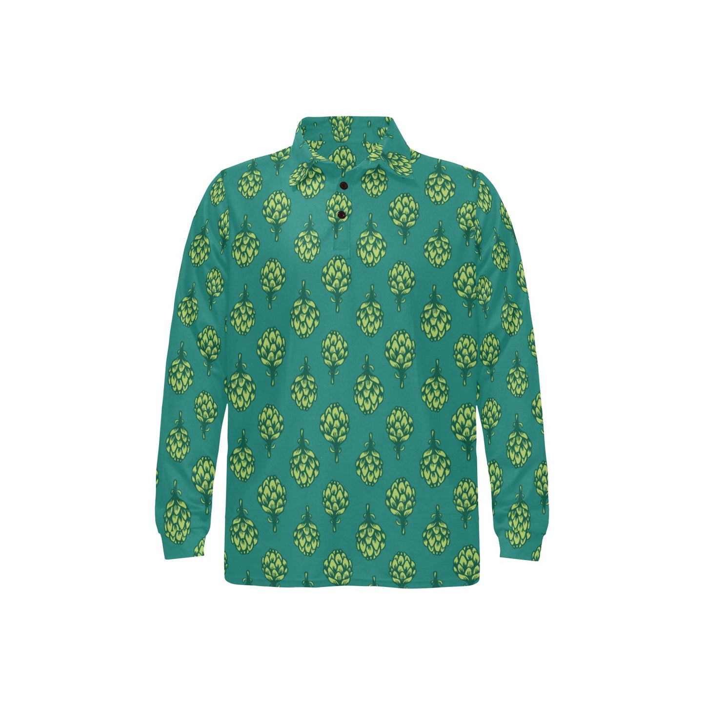 Artichoke Pattern Print Design 04 Long Sleeve Polo Shirt For Men's