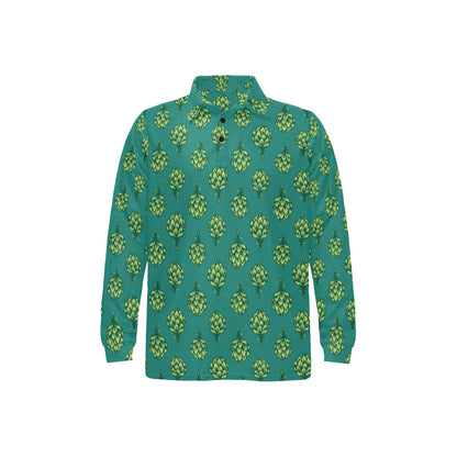 Artichoke Pattern Print Design 04 Long Sleeve Polo Shirt For Men's