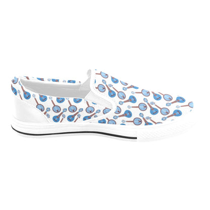 Banjo Print Design LKS401 White Slip Ons Canvas Women's Shoes