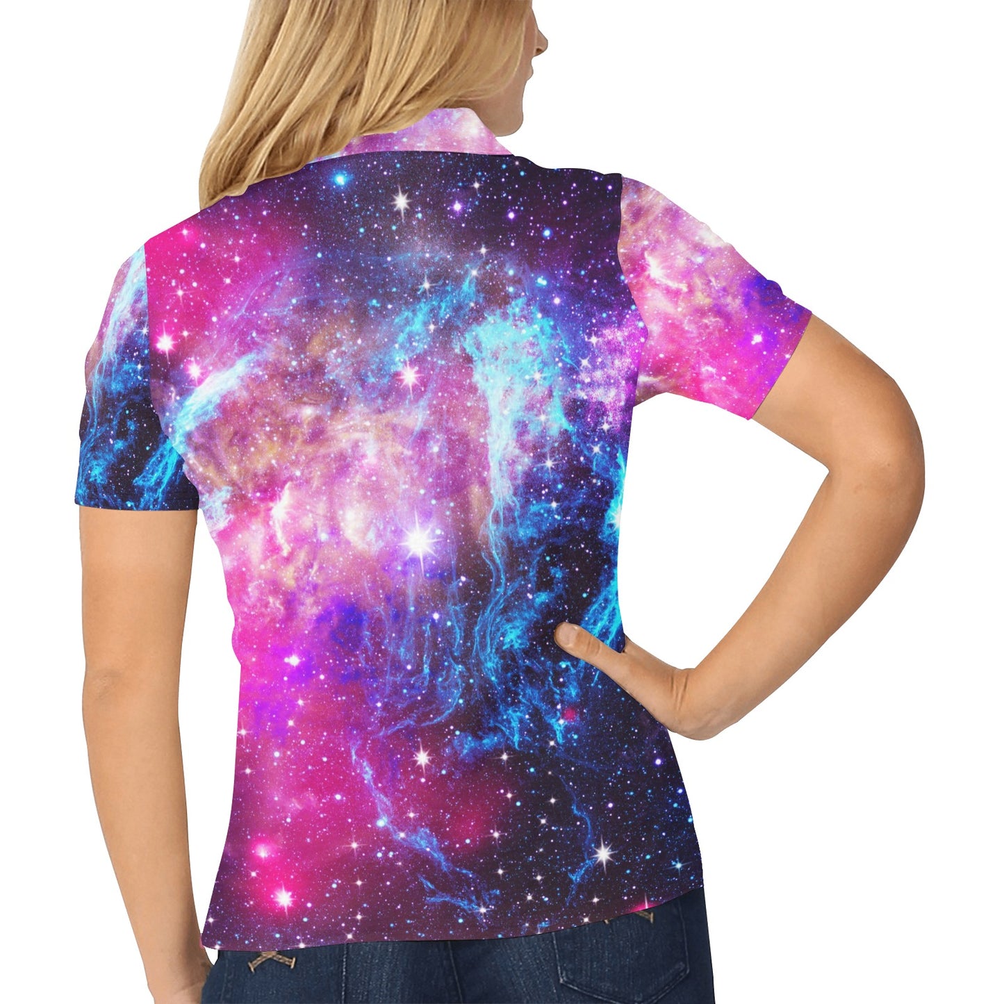 Galaxy Night Purple Space Print Women's Polo Shirt
