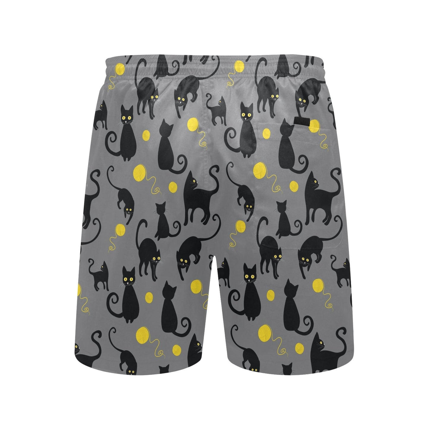 Black Cat Yellow Yarn Print Pattern Men's Swim Trunks Beach Shorts