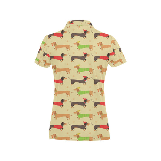 Dachshund Pattern Print Design 06 Women's Polo Shirt