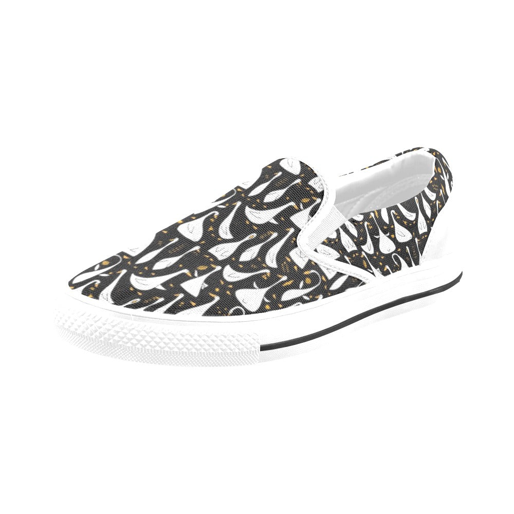 Goose Print Design LKS401 White Slip Ons Canvas Women's Shoes
