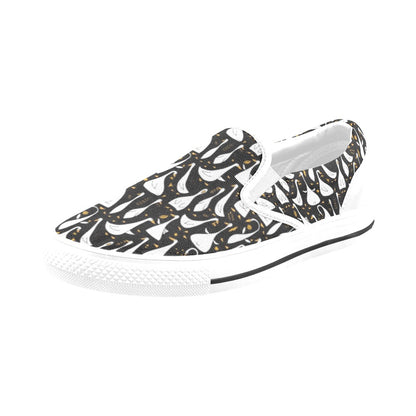 Goose Print Design LKS401 White Slip Ons Canvas Women's Shoes